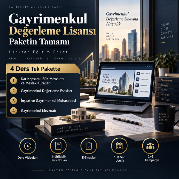 1-Uzaktan Eğitim Gayrimenkul Değerleme Lisans Sınavı Paketin Tamamı