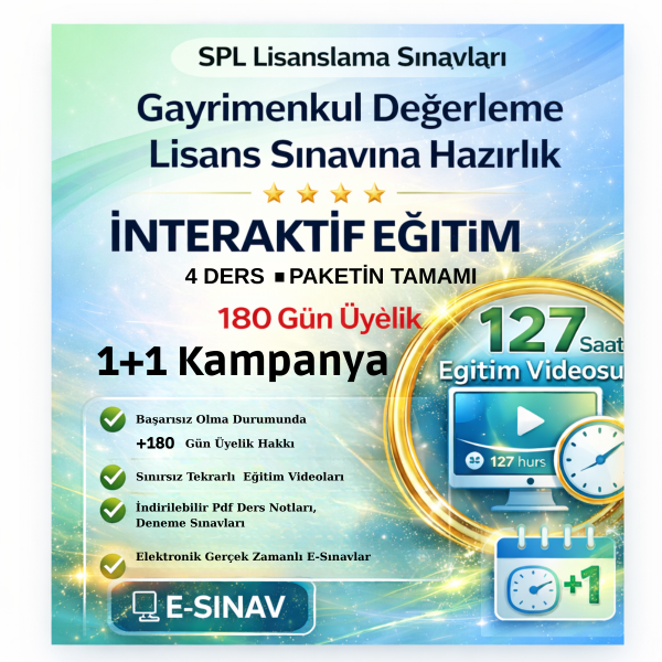 1-Uzaktan Eğitim Gayrimenkul Değerleme Lisans Sınavı Paketin Tamamı